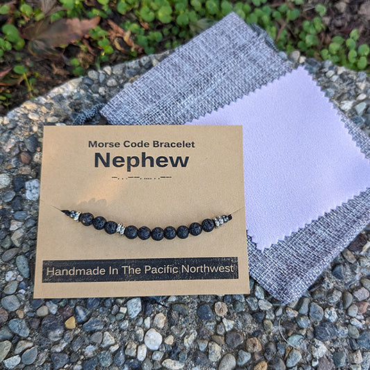 Lava Rock & Stainless Steel Morse Code Bracelet - Nephew