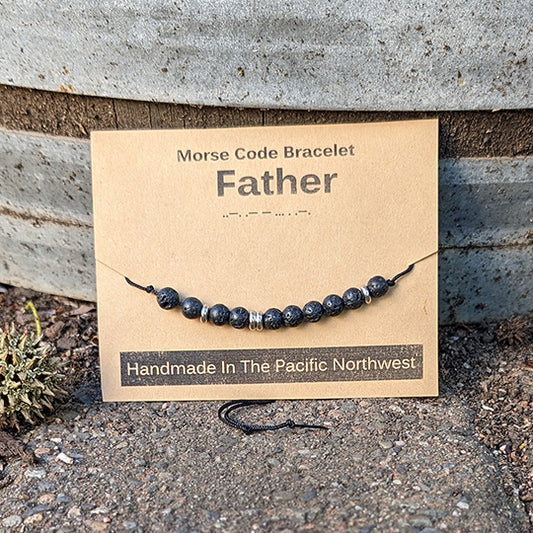 Lava Rock & Stainless Steel Morse Code Bracelet - Father