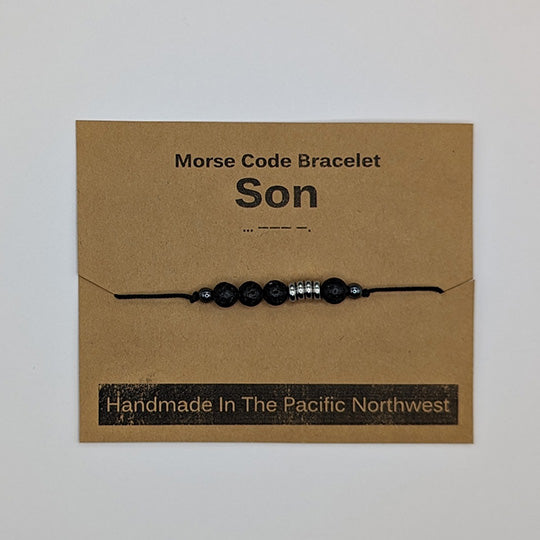 Lava Rock & Stainless Steel - Morse Code Bracelet - Son