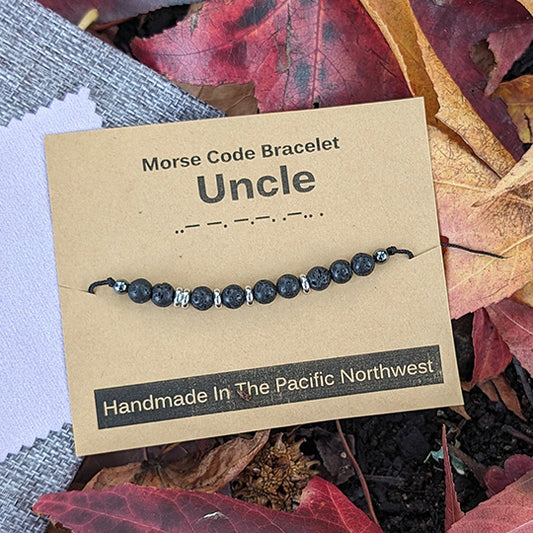 Lava Rock & Stainless Steel - Morse Code Bracelet - Uncle