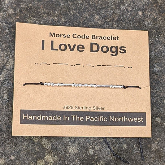 Sterling Silver Morse Code Bracelet - I Love Dogs