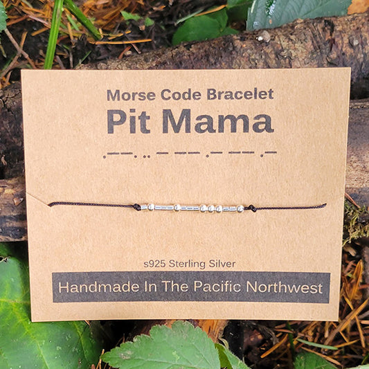 Sterling Silver morse code bracelet that says Pit mama in beads in morse code