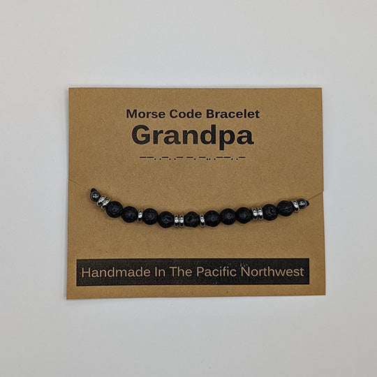 Lava Rock & Stainless Steel Morse Code Bracelet - Grandpa