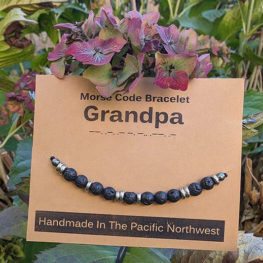 Lava Rock & Stainless Steel Morse Code Bracelet - Grandpa
